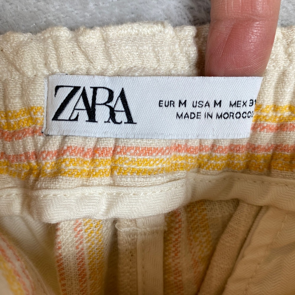 Zara Mens Textured Striped Shorts M Cream Orange Nautical Moroccan Coastal Beach - Picture 5 of 10